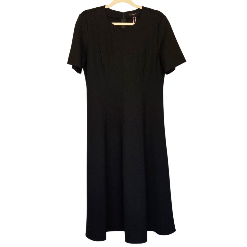 Quince Short Sleeve Midi Dress Size L Black Ultra Stretch Ponte  Minimal Capsule